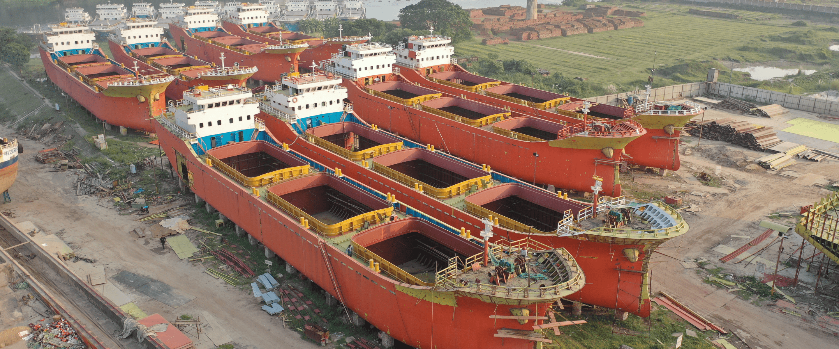 Multiple ships being built at Seven Rings Cement's shipyard to enhance fleet capacity.