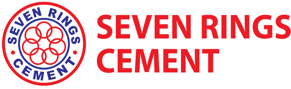 Seven Rings Cement company logo with seven interlocked rings in red and blue