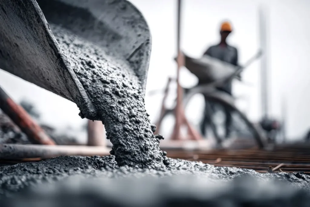 Fresh concrete being poured on reinforcement bars highlighting best quality cement in Bangladesh for construction