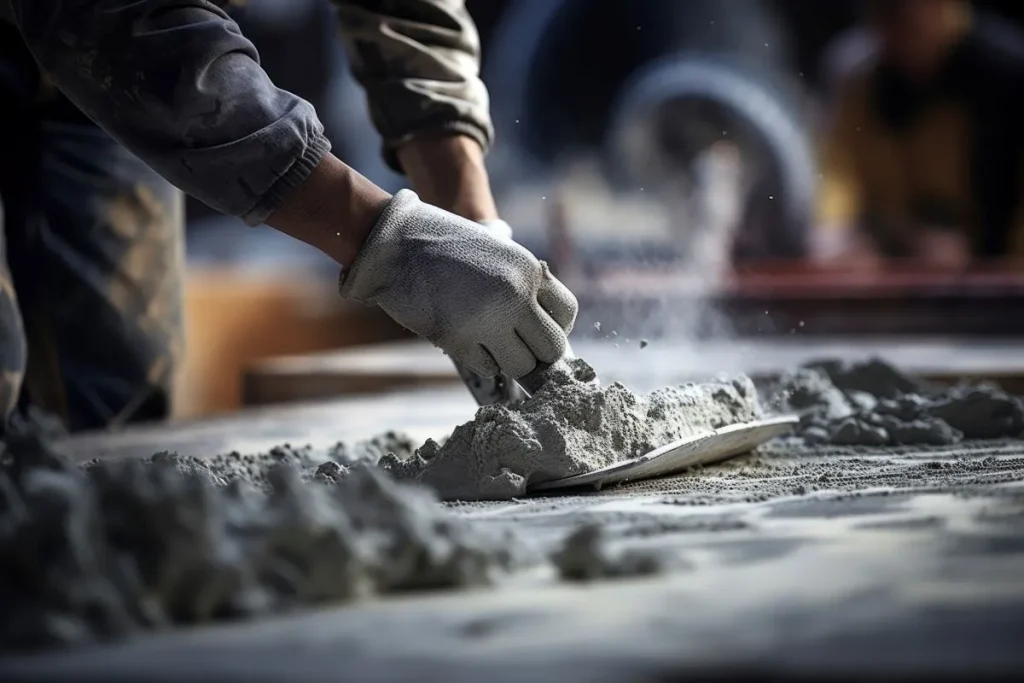 Worker smoothing wet concrete surface demonstrating application of best quality cement in Bangladesh